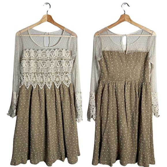 NWT Anthropologie Ryu Long Sleeve Sheer Lace Dress Women's Small Ivory Layered - Picture 1 of 14